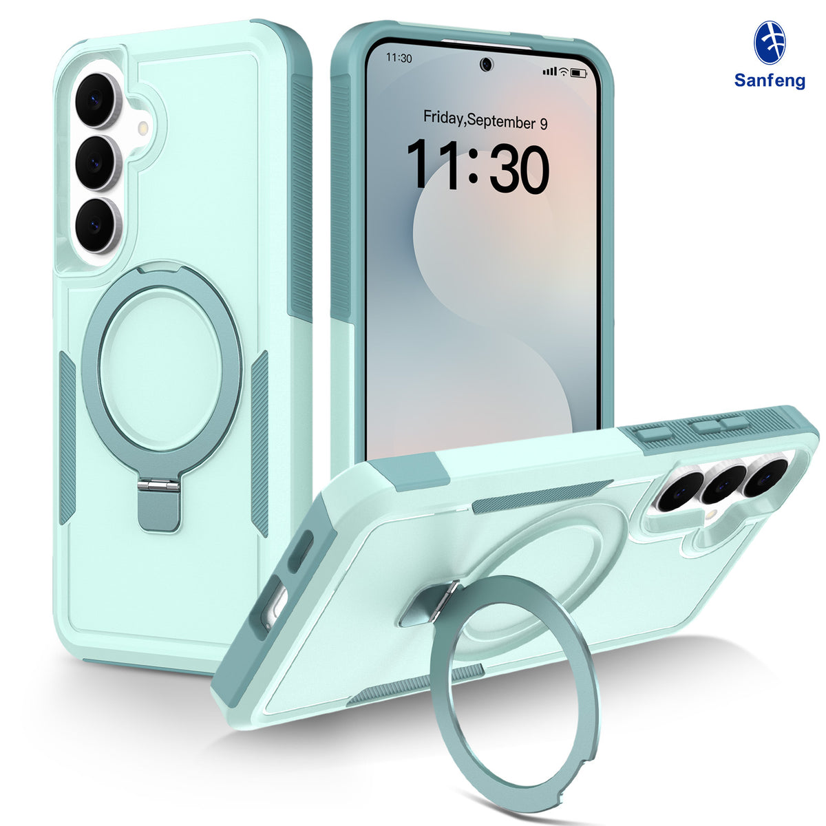 Sanfeng Magnetic Stand Phone Case for Samsung S25 S26FE, Two-in-One Shockproof Anti-Drop Solid Color Protective Cover