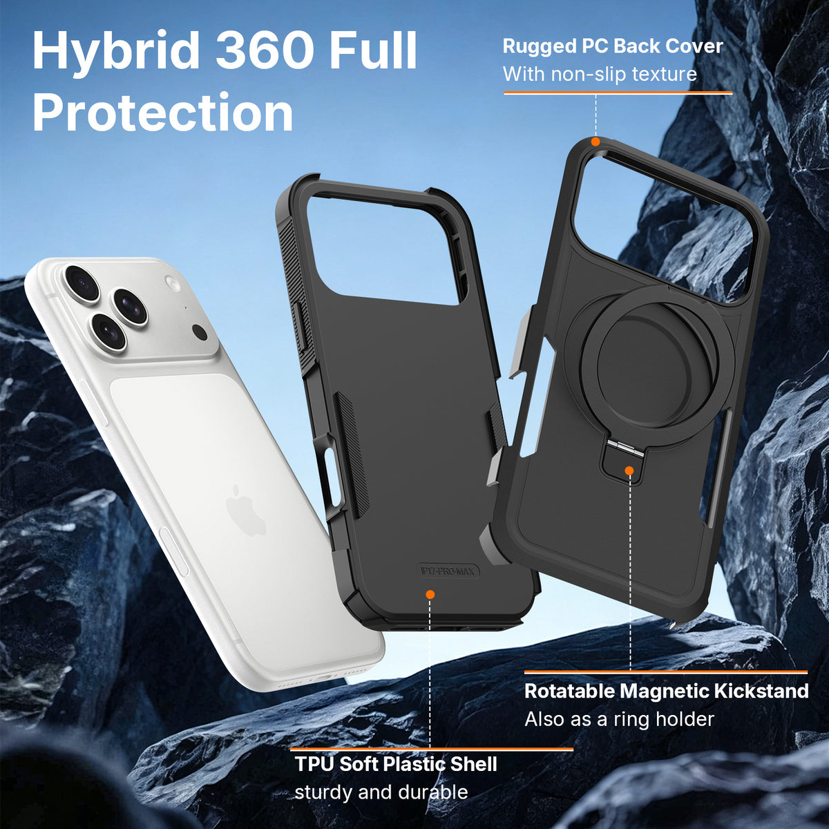 Sanfeng Magnetic Silicone Phone Case with Invisible Kickstand, Anti-Drop Protective Cover for iPhone