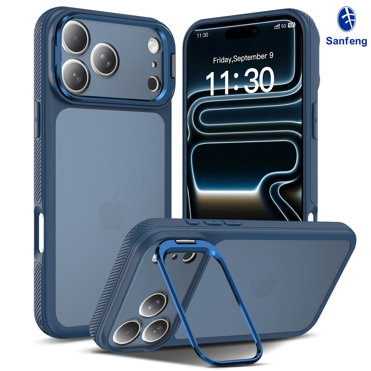 Matte TPU Phone Case with Camera Kickstand and Lanyard Hole for iPhone 16 Pro / iPhone 17 Air