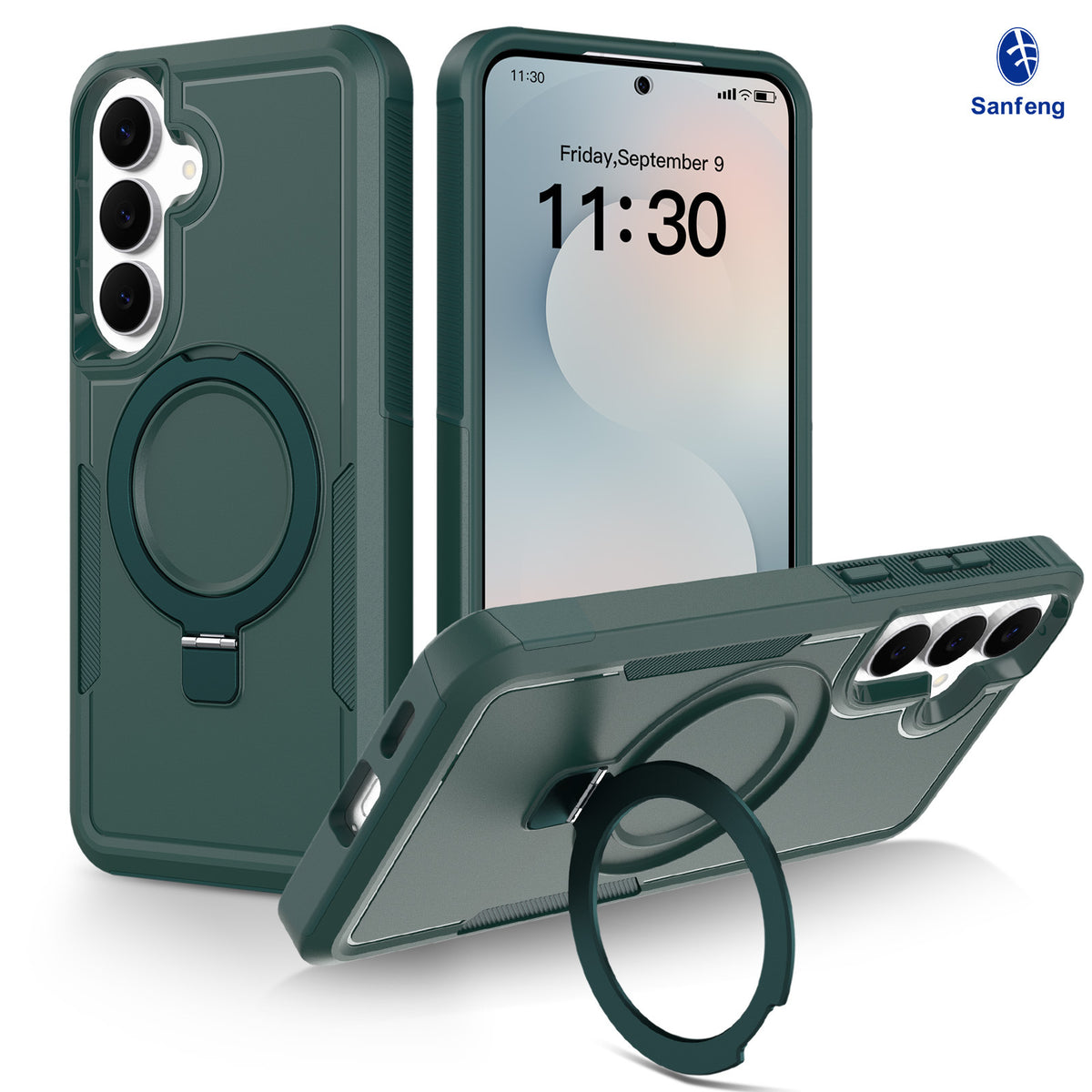 Sanfeng Magnetic Stand Phone Case for Samsung S25 S26FE, Two-in-One Shockproof Anti-Drop Solid Color Protective Cover