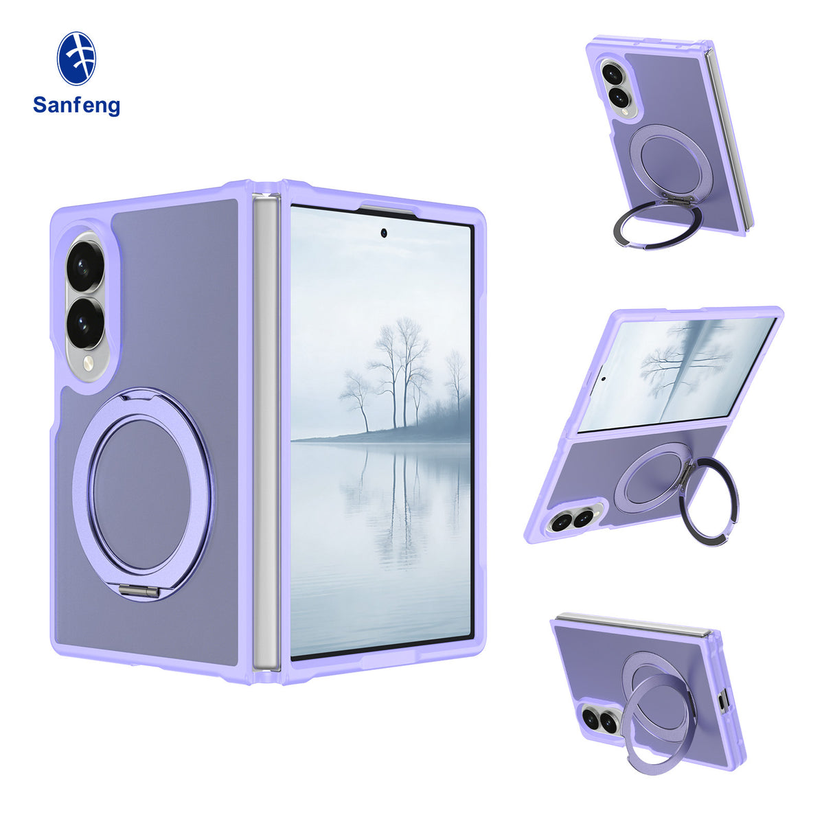 Magnetic Rotating Stand Case for Samsung Galaxy Z Fold, Anti-Fall Bayer TPU+PC Skin-Feel Matte Protective Cover