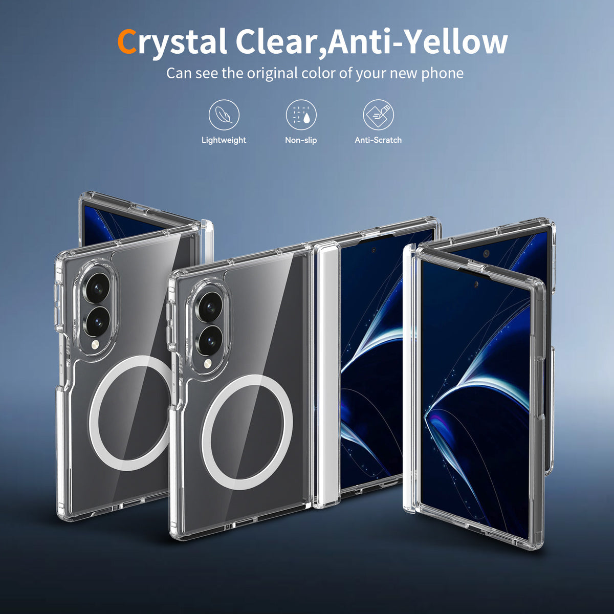 Clear Magnetic Folding Phone Case Compatible with Samsung Galaxy Z Fold Series - Shockproof TPU Anti-Drop Protective Cover