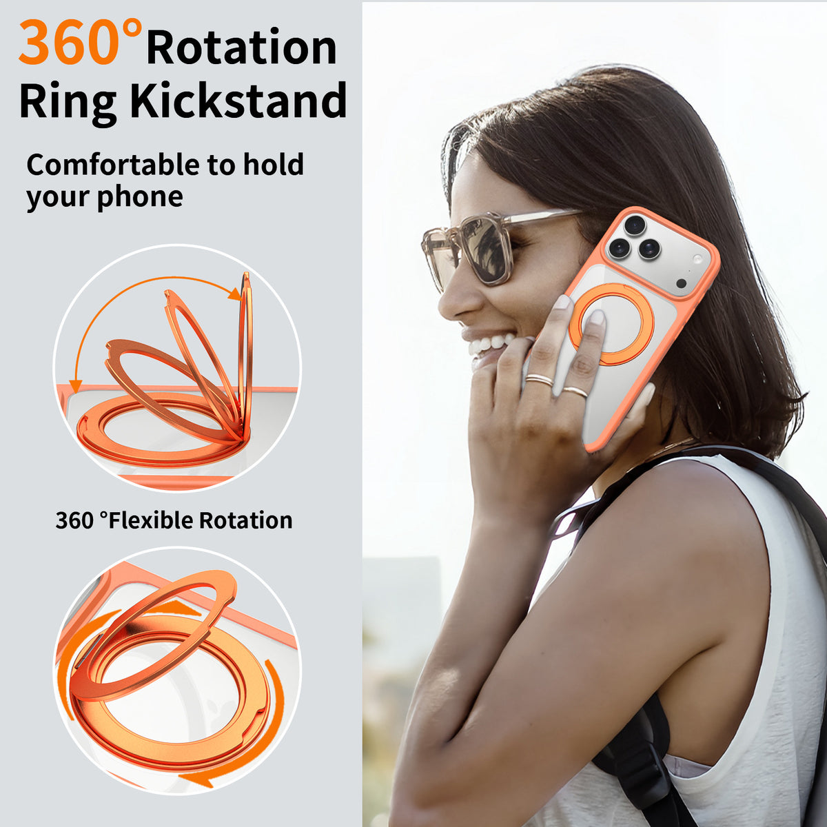 Sanfeng Magnetic Phone Case with 360-Degree Rotating Stand, Shockproof Anti-Fall Protective Cover for iPhone 16 Pro Max & iPhone 17 Series