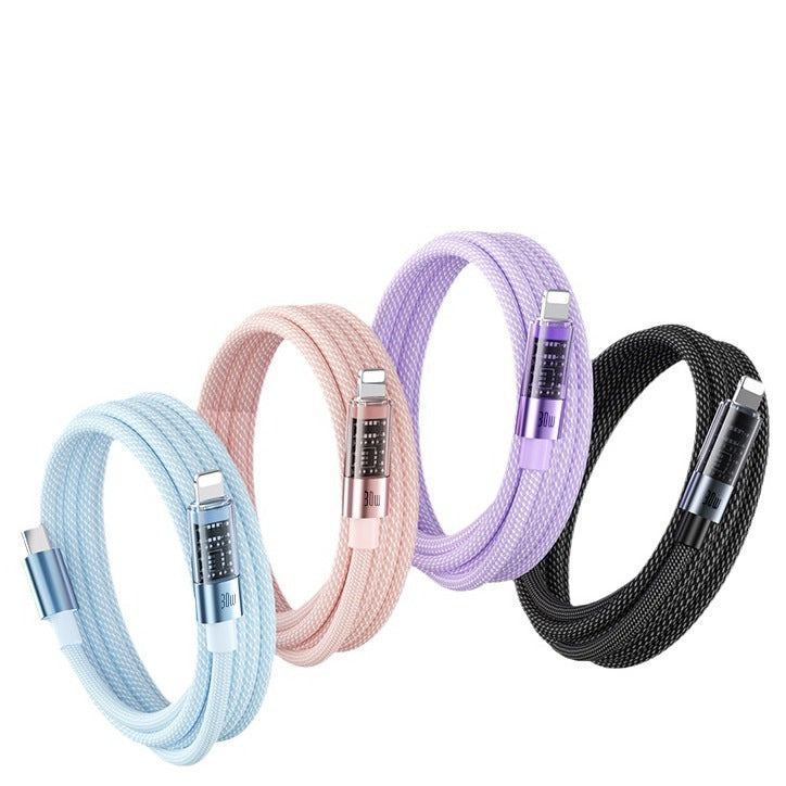 60W PD Fast Charging Braided USB-C Cable with Transparent LED Indicator Light, Macaron Colors Phone Charging Cord