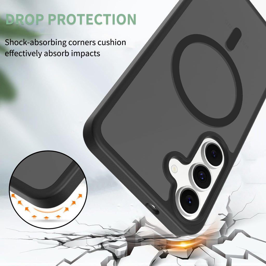 Matte Magnetic TPU Phone Case for Samsung Galaxy S25 FE, 2-in-1 Shockproof Protective Soft Cover - Brown