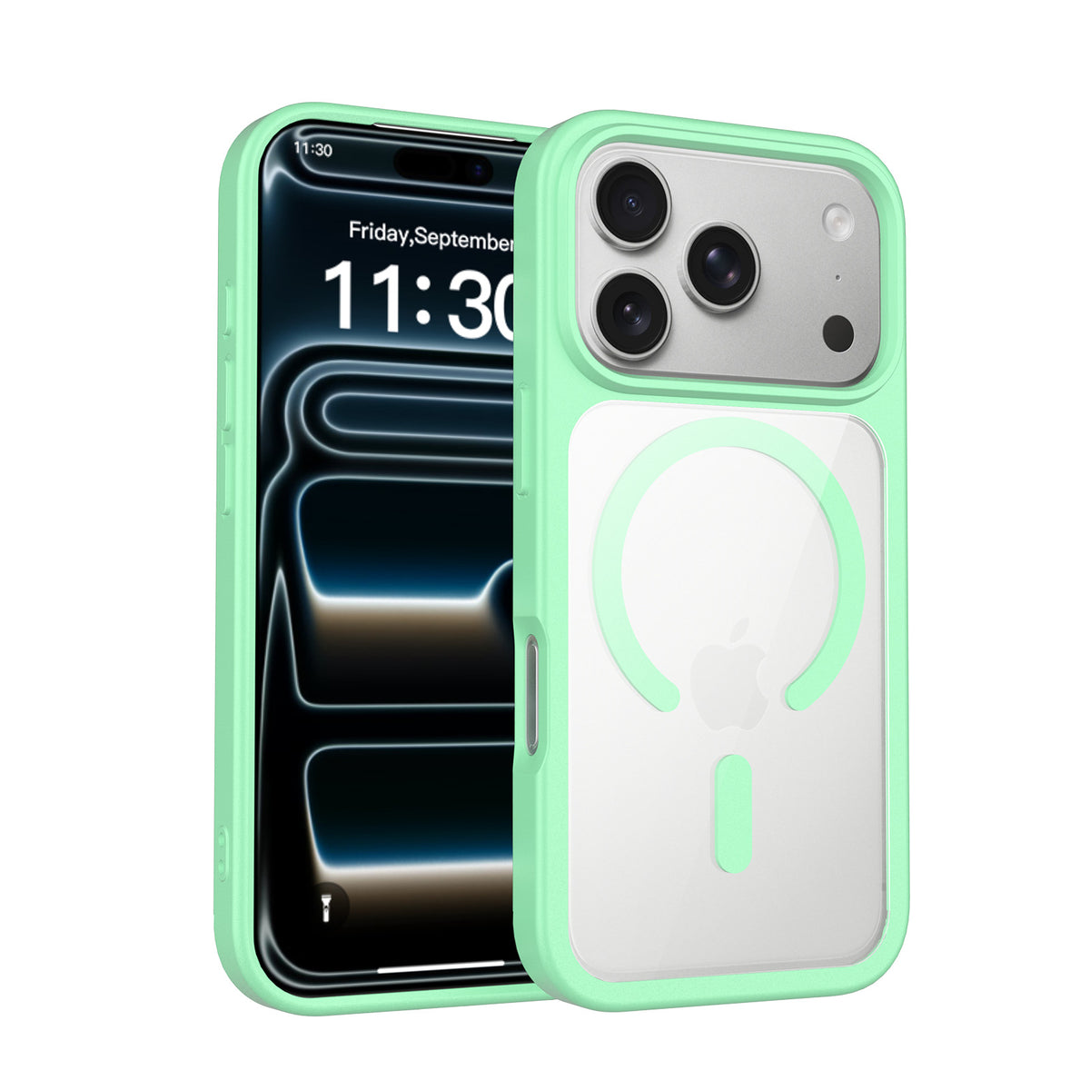 Magnetic Frosted Translucent Phone Case Compatible with iPhone, Shockproof TPU Anti-Fingerprint Protective Cover (Black + Transparent)