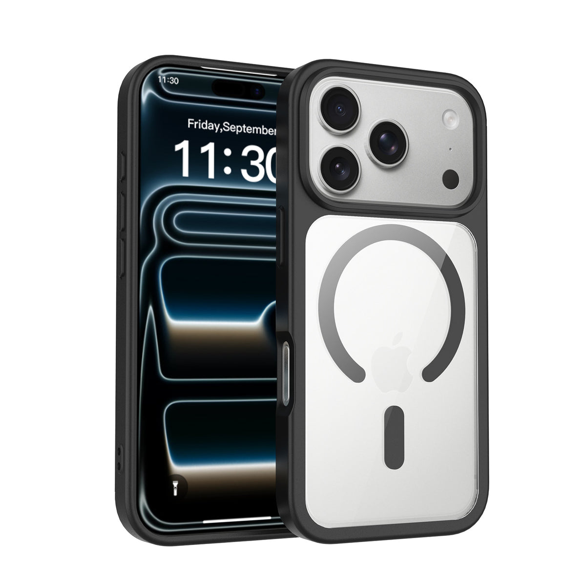 Magnetic Frosted Translucent Phone Case Compatible with iPhone 17 Air, Slim Anti-Fingerprint TPU Protective Cover (Black + Transparent)