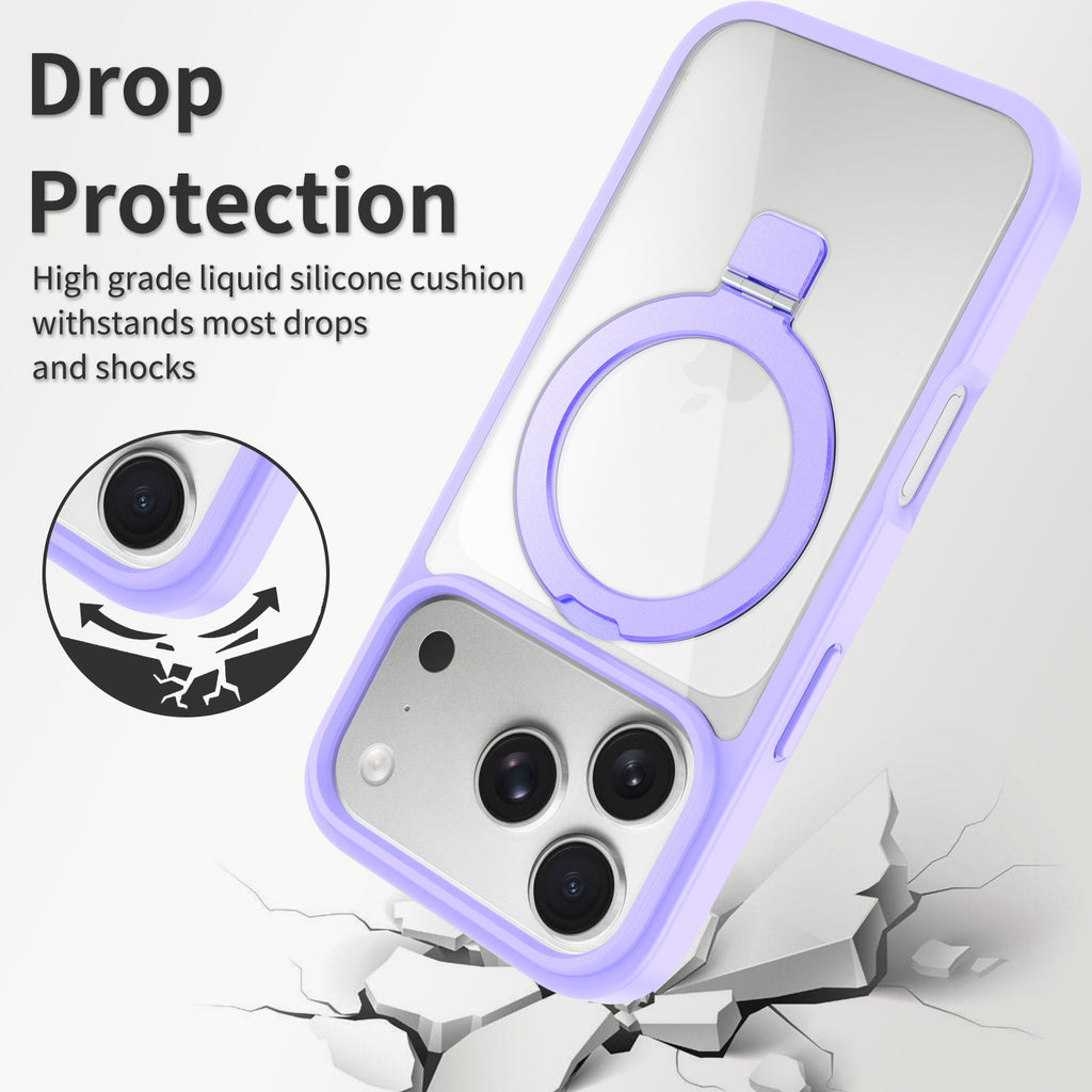 Magnetic Clear Phone Case with Airbag Stand Holder for iPhone 17 Air, Transparent TPU Shockproof Anti-Fingerprint Protective Cover