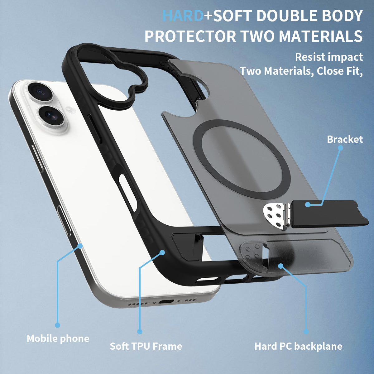 Sanfeng Magnetic Phone Case with Invisible Stand for iPhone 16 15 14 13 12 Pro Max, Frosted TPU Anti-Drop Protective Cover