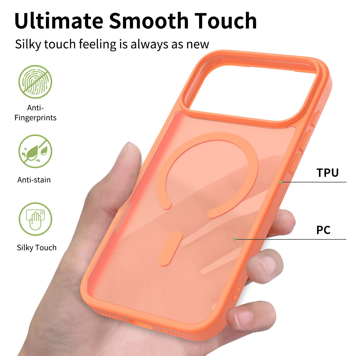 Magnetic Anti-Drop Phone Case Compatible with iPhone 16 / 15 / 14 Pro Max, Matte Skin-Feel Shockproof TPU Protective Cover