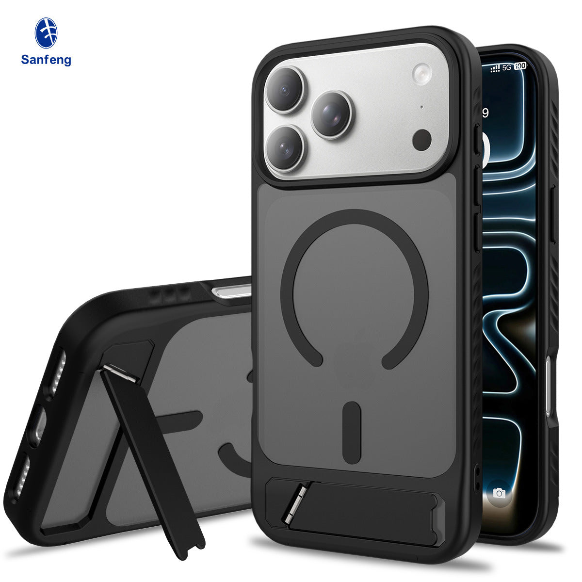 Sanfeng Magnetic Kickstand Phone Case for iPhone 17 Air, Frosted TPU Anti-Fingerprint Shockproof Airbag Cover with Invisible Bracket