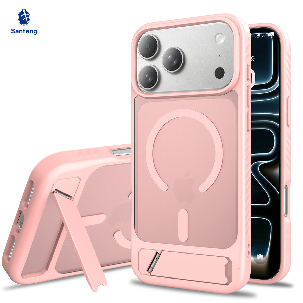 Sanfeng Magnetic Silicone Protective Case with Built-In Invisible Stand, Frosted Anti-Fingerprint Anti-Drop Phone Cover