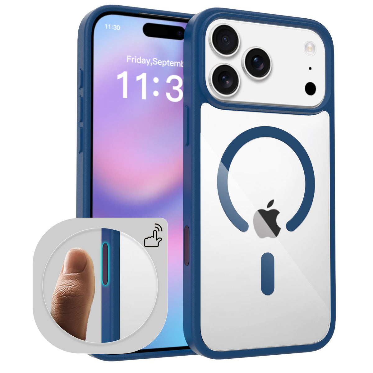 Magnetic Clear Two-in-One Shockproof Phone Case with Camera Button, Blue Transparent Anti-Fingerprint Slim Cover