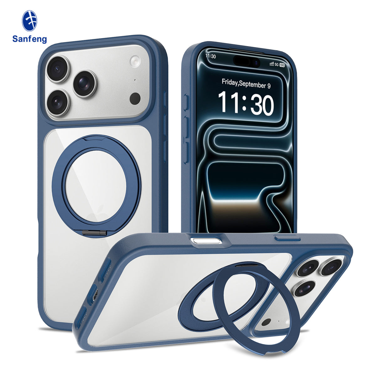 Sanfeng Magnetic Phone Case with 360-Degree Rotating Stand, Shockproof Anti-Fall Protective Cover for iPhone 16 Pro Max & iPhone 17 Series