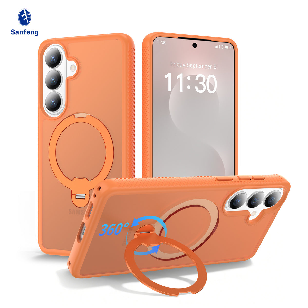 Magnetic Frosted Case with Rotating Ring Stand for Samsung Galaxy S25 S24 S23 Ultra Plus, Anti-Fingerprint Matte TPU Protective Cover