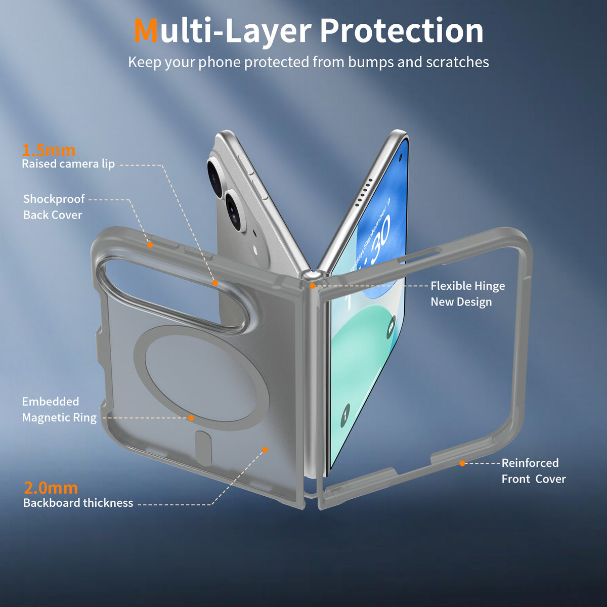 Matte Foldable Phone Case Compatible with iPhone 18 Pro, Translucent TPU Anti-Fall Magnetic Cover with Skin-Feel Finish