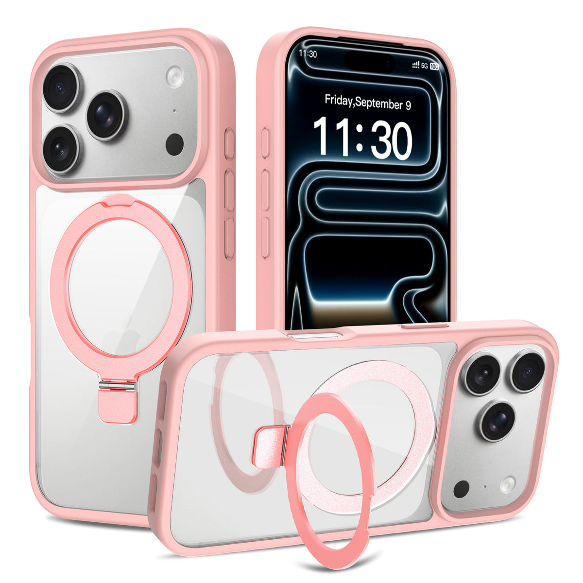 Magnetic Clear Phone Case with Airbag Stand Holder for iPhone 17 Air, Transparent TPU Shockproof Anti-Fingerprint Protective Cover