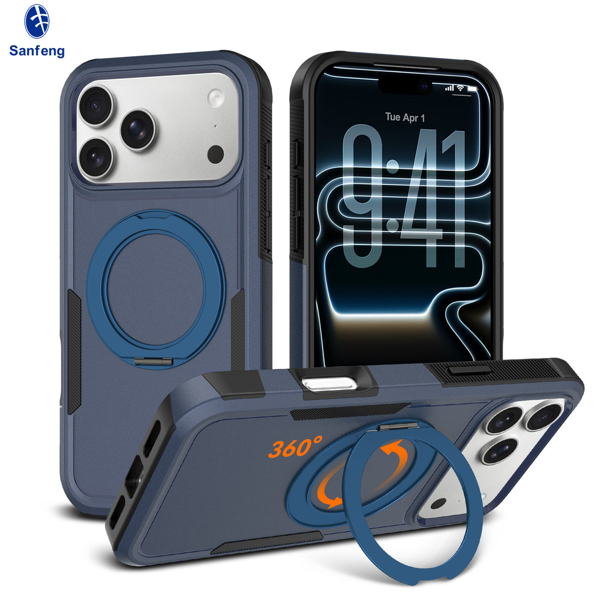 Sanfeng Magnetic Silicone Phone Case with Invisible Kickstand, Anti-Drop Protective Cover for iPhone