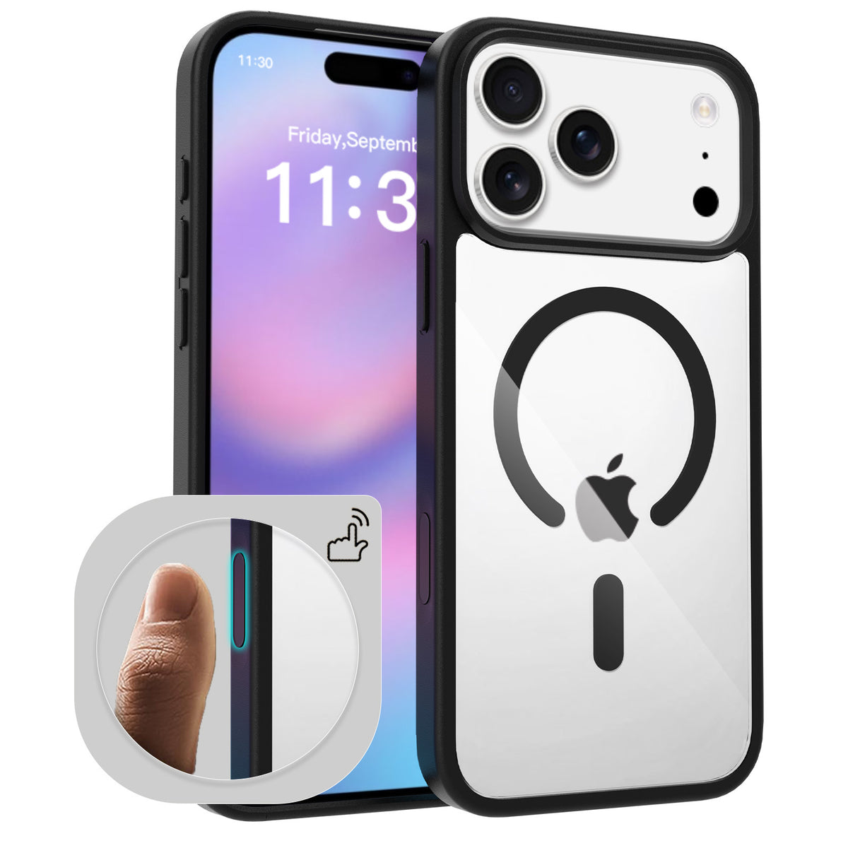 Magnetic Clear Two-in-One Shockproof Phone Case with Camera Button, Blue Transparent Anti-Fingerprint Slim Cover