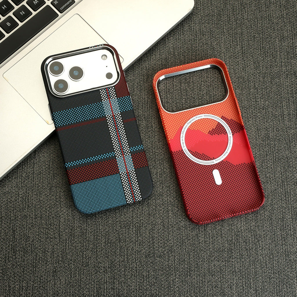Magnetic Carbon Fiber Texture Phone Case with Metal Frame for iPhone 18 17 16 15 14 13 Pro Max Shockproof Skin-Feel Protective Cover