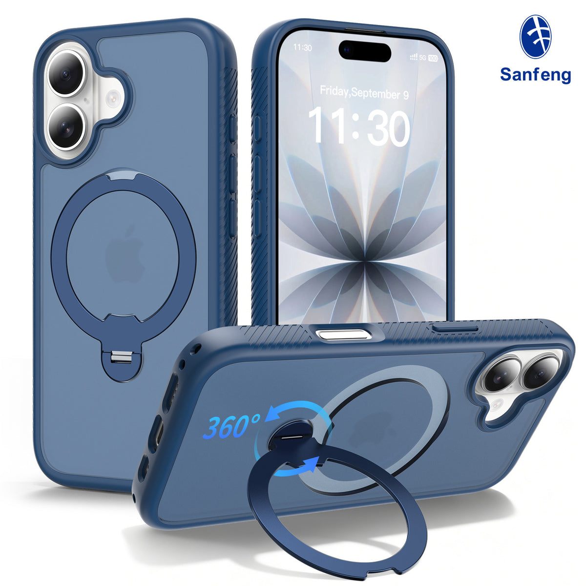 Magnetic Matte Skin-Feel Phone Case with 360-Degree Rotating Stand, Anti-Fall TPU Protective Cover Compatible with iPhone 17 Pro Max, 17 Air, 16, 15