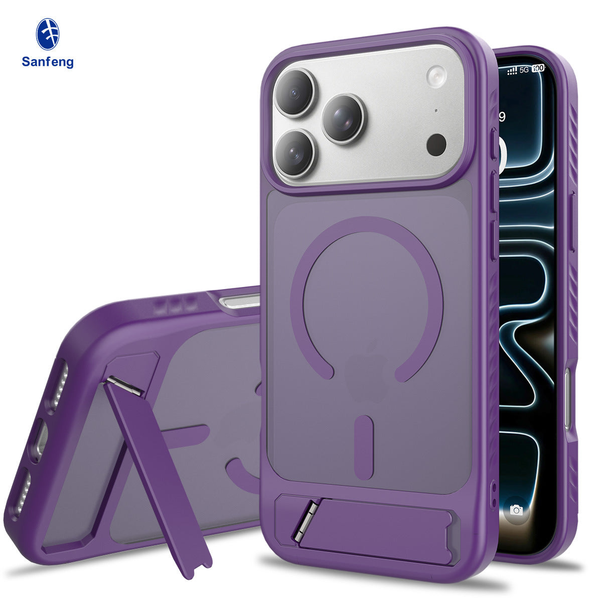 Sanfeng Magnetic Silicone Protective Case with Built-In Invisible Stand, Frosted Anti-Fingerprint Anti-Drop Phone Cover