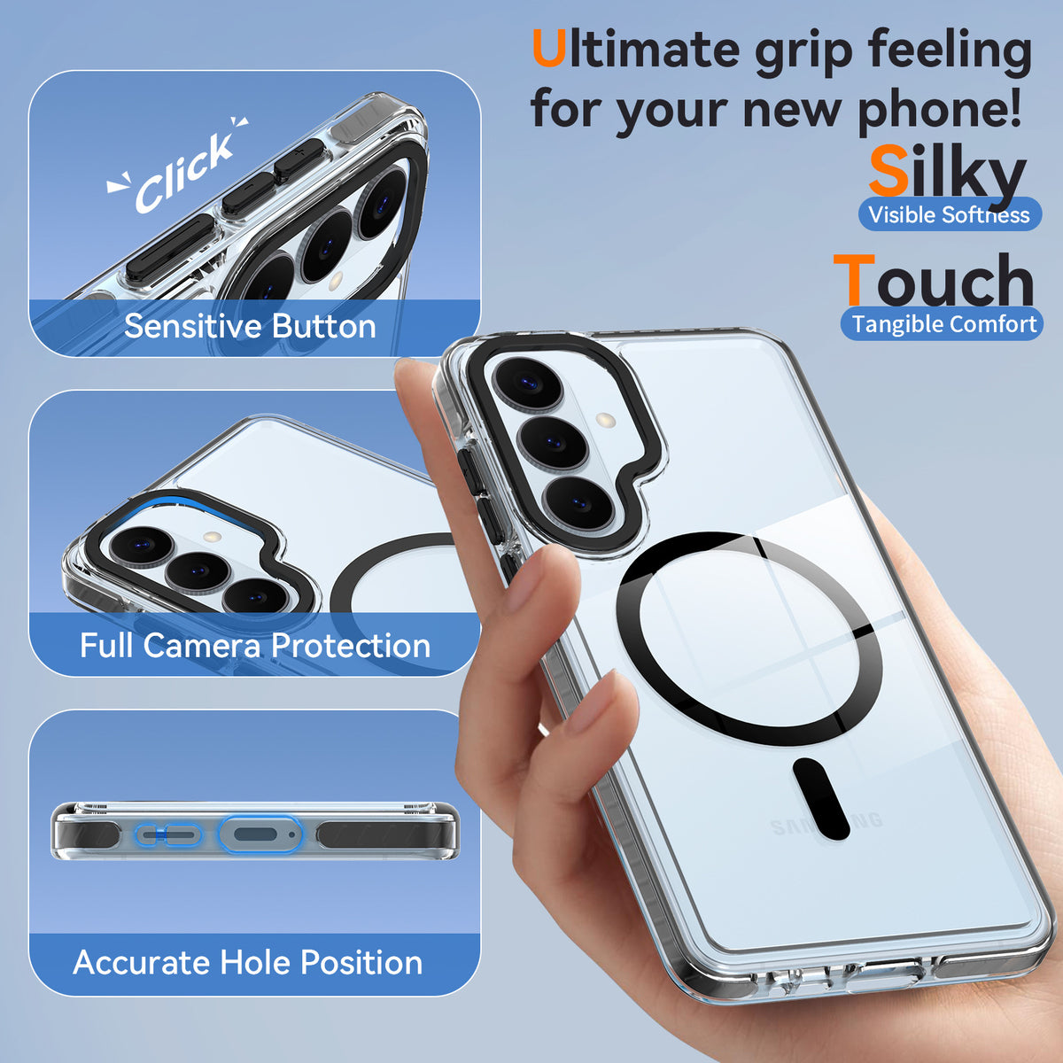 Magnetic Clear Phone Case for Samsung Galaxy S24 S25 Ultra A16 A55, Shockproof Anti-Drop TPU Protective Cover