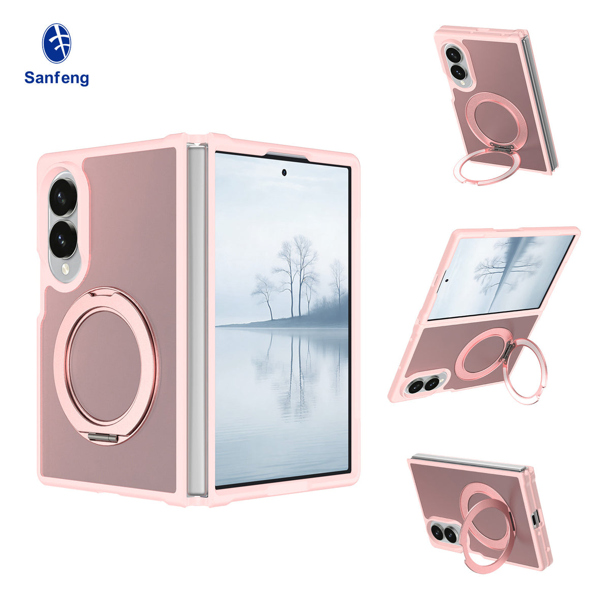 Magnetic Rotating Stand Case for Samsung Galaxy Z Fold, Anti-Fall Bayer TPU+PC Skin-Feel Matte Protective Cover