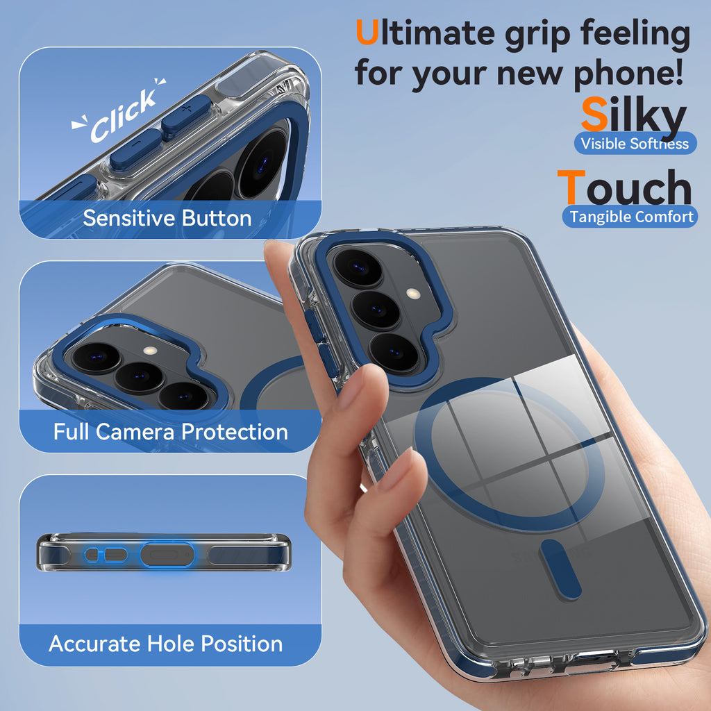 Magnetic Clear Phone Case for Samsung S26 FE / S25 Ultra, Dual Color Shockproof TPU Protective Back Cover