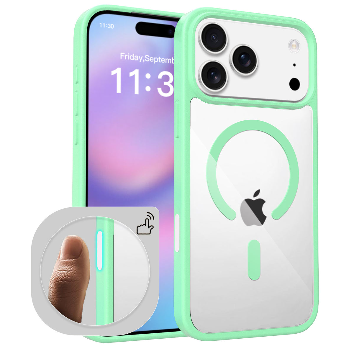 Magnetic Clear Two-in-One Shockproof Phone Case with Camera Button, Blue Transparent Anti-Fingerprint Slim Cover