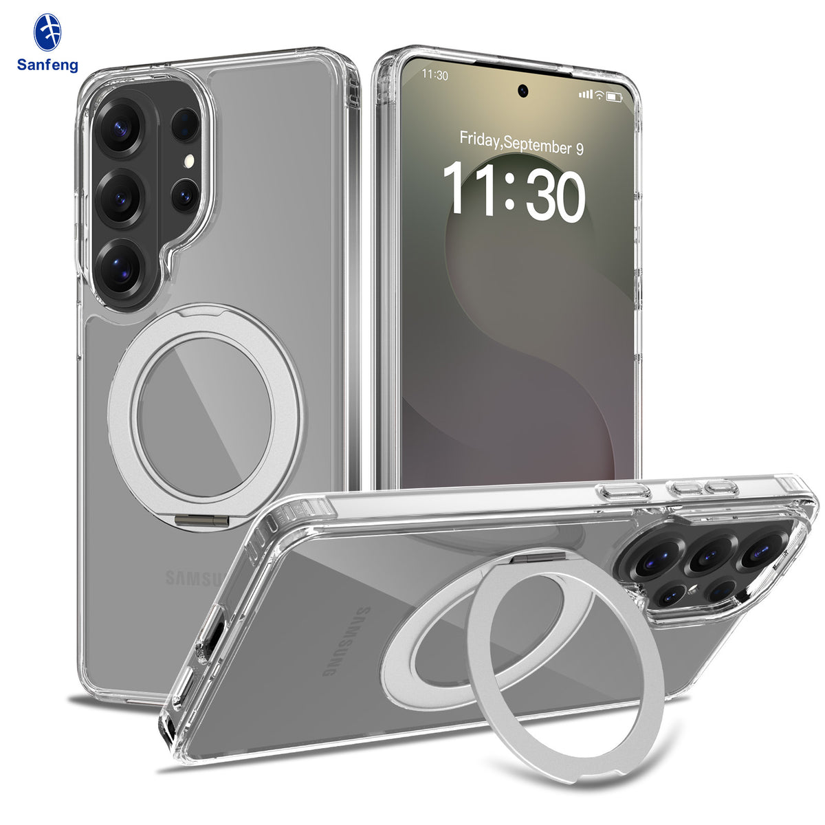 Magnetic Clear Case with Invisible Stand for Samsung Galaxy S25 S24 S23 Ultra Plus, Frosted TPU Anti-Fingerprint Protective Cover