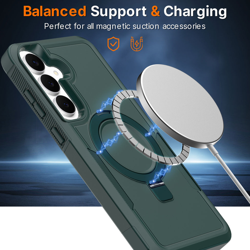 Sanfeng Magnetic Stand Phone Case for Samsung S25 S26FE, Two-in-One Shockproof Anti-Drop Solid Color Protective Cover