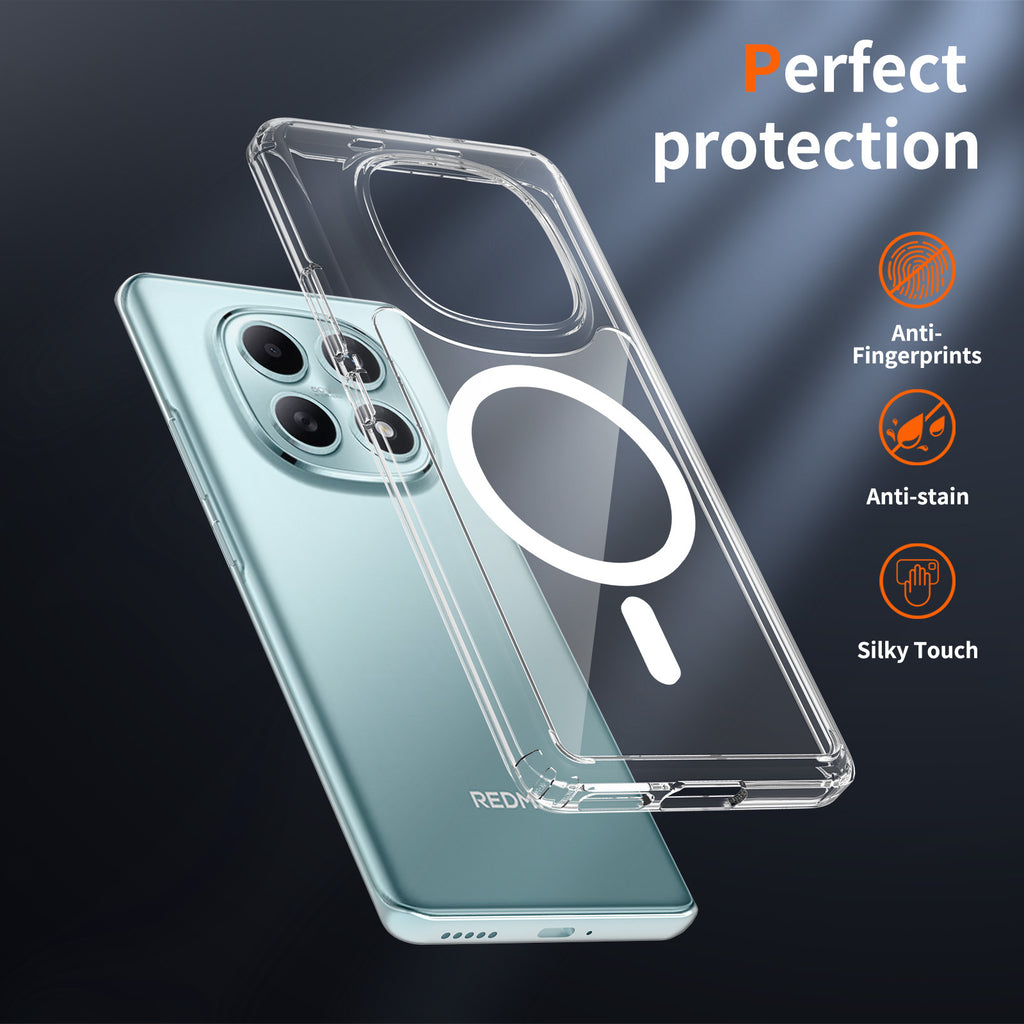 Clear Magnetic Protective Case for Xiaomi 14T / 15 Pro & Redmi Note 14 Series, Shockproof TPU+PC Anti-Fall Phone Cover