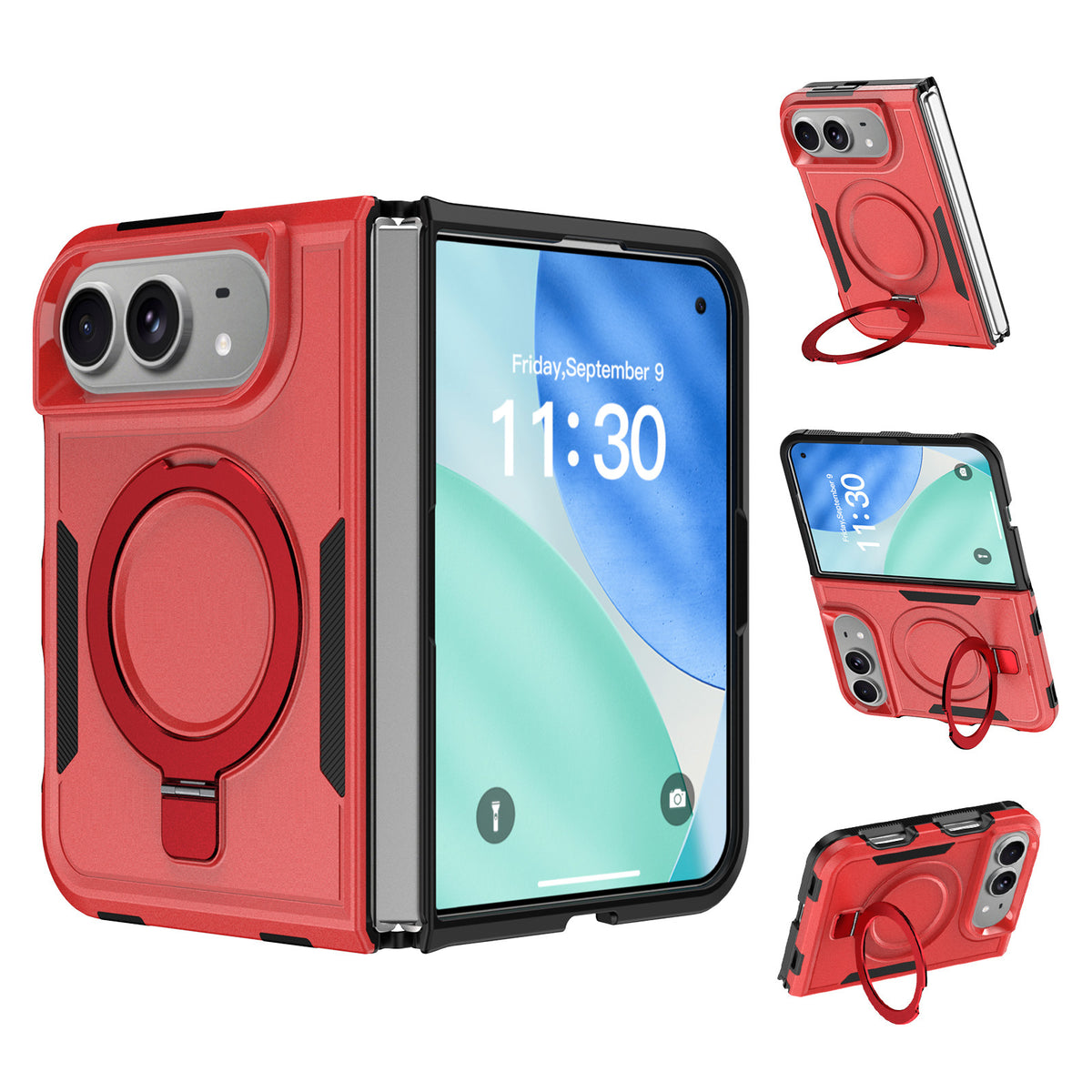 3-in-1 Magnetic Protective Case for iPhone 18 Duo with Built-in Invisible Kickstand, Shockproof Silicone Phone Cover