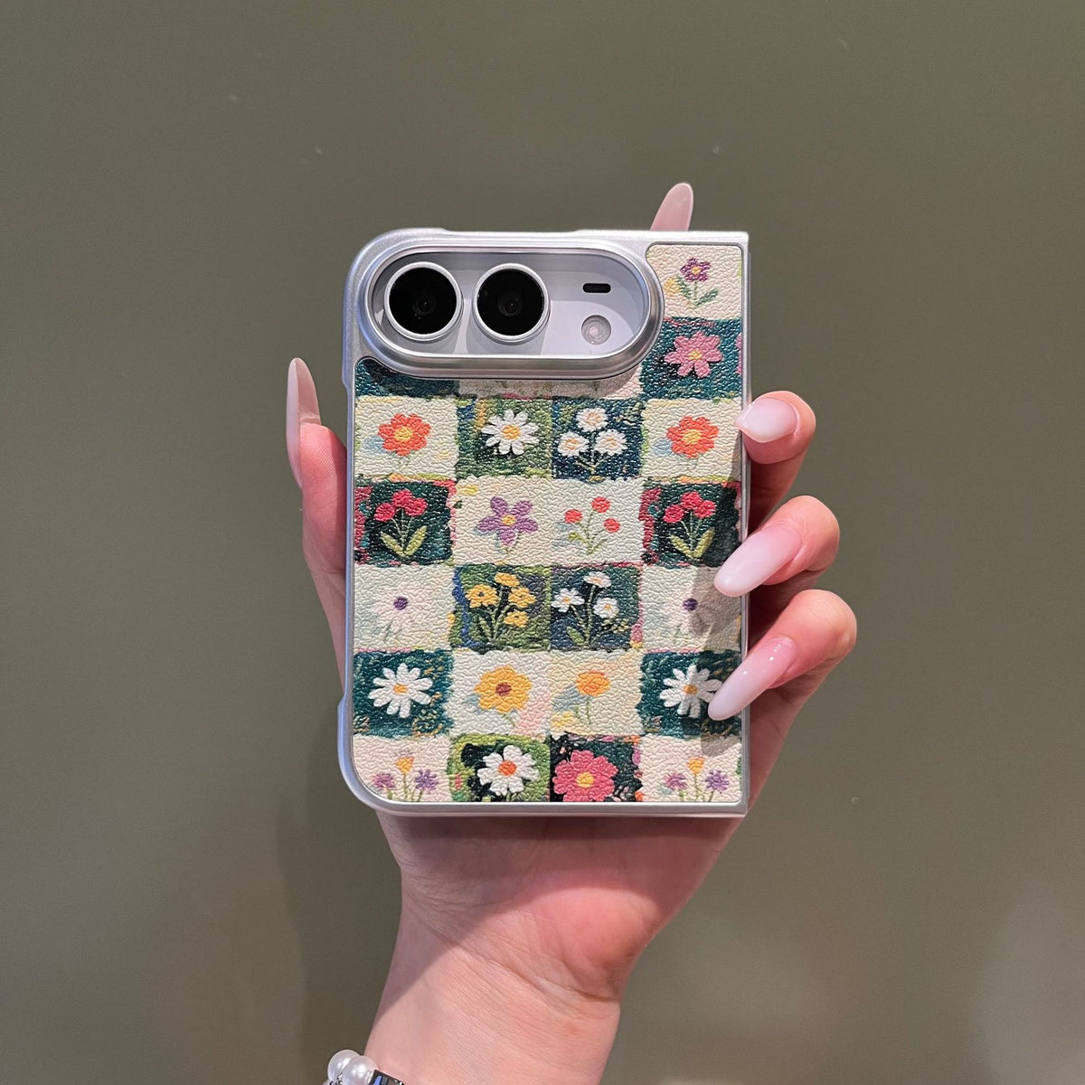 Ins-Style Floral Phone Case Compatible with iPhone, Oil Painting Moon Flowers Matte PC Protective Cover