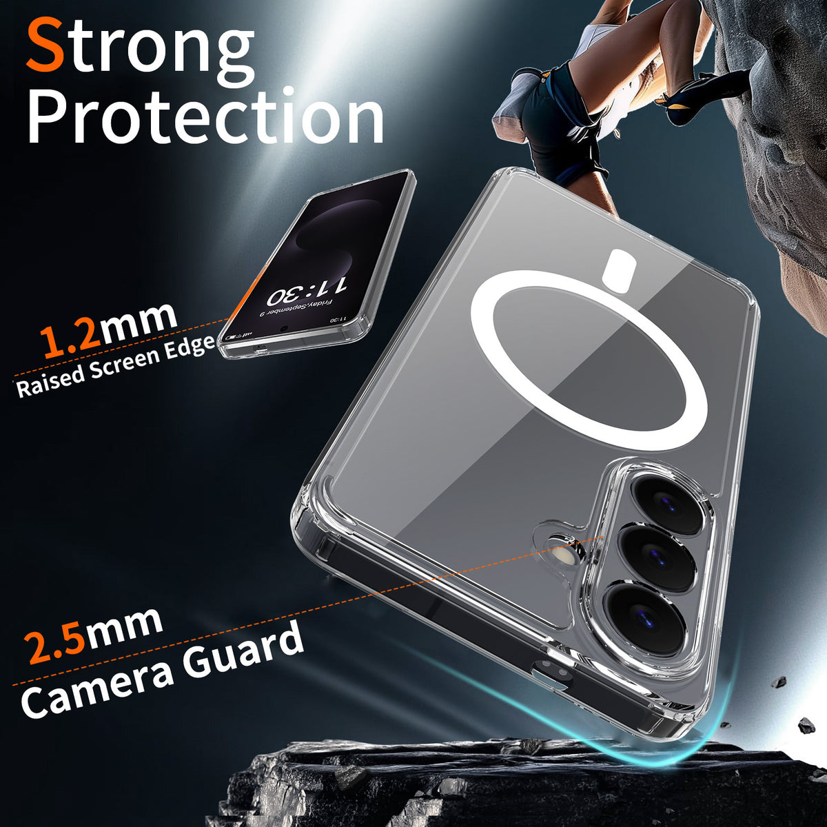 Magnetic Transparent Anti-Fall Phone Case for Samsung Galaxy S25 S24 S23 Ultra Plus - 2-in-1 Clear Shockproof TPU Protective Cover
