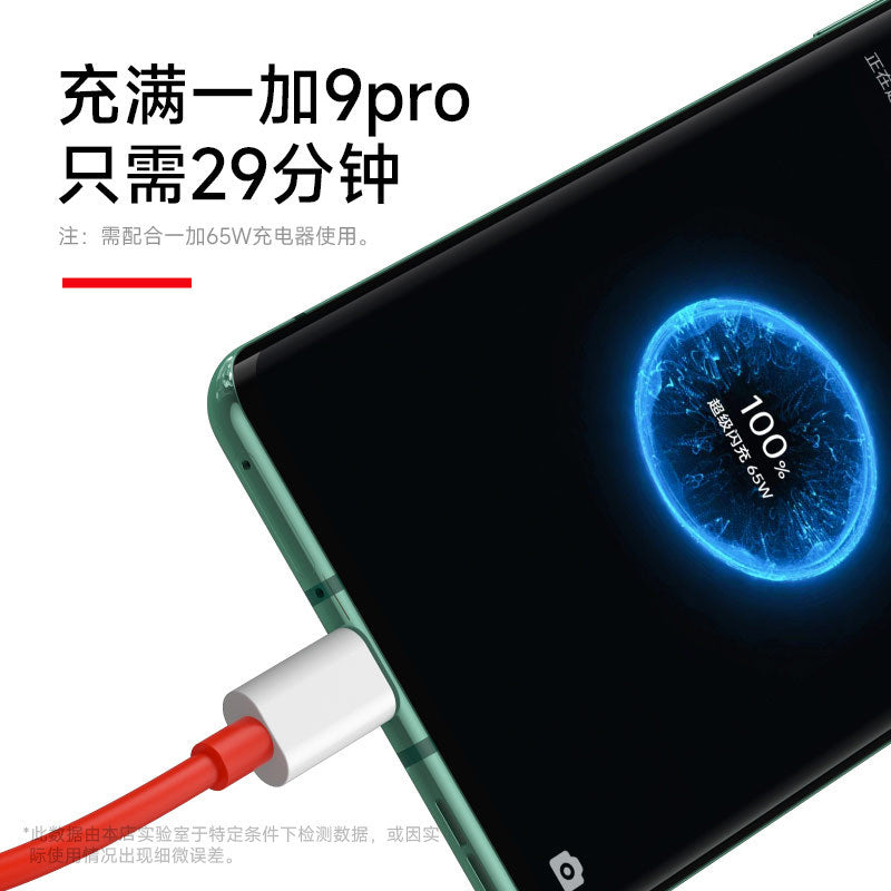 65W Dual Type-C PD Fast Charging Silicone Cable Compatible with OnePlus 10 9T 9 8T 8 Pro, Red