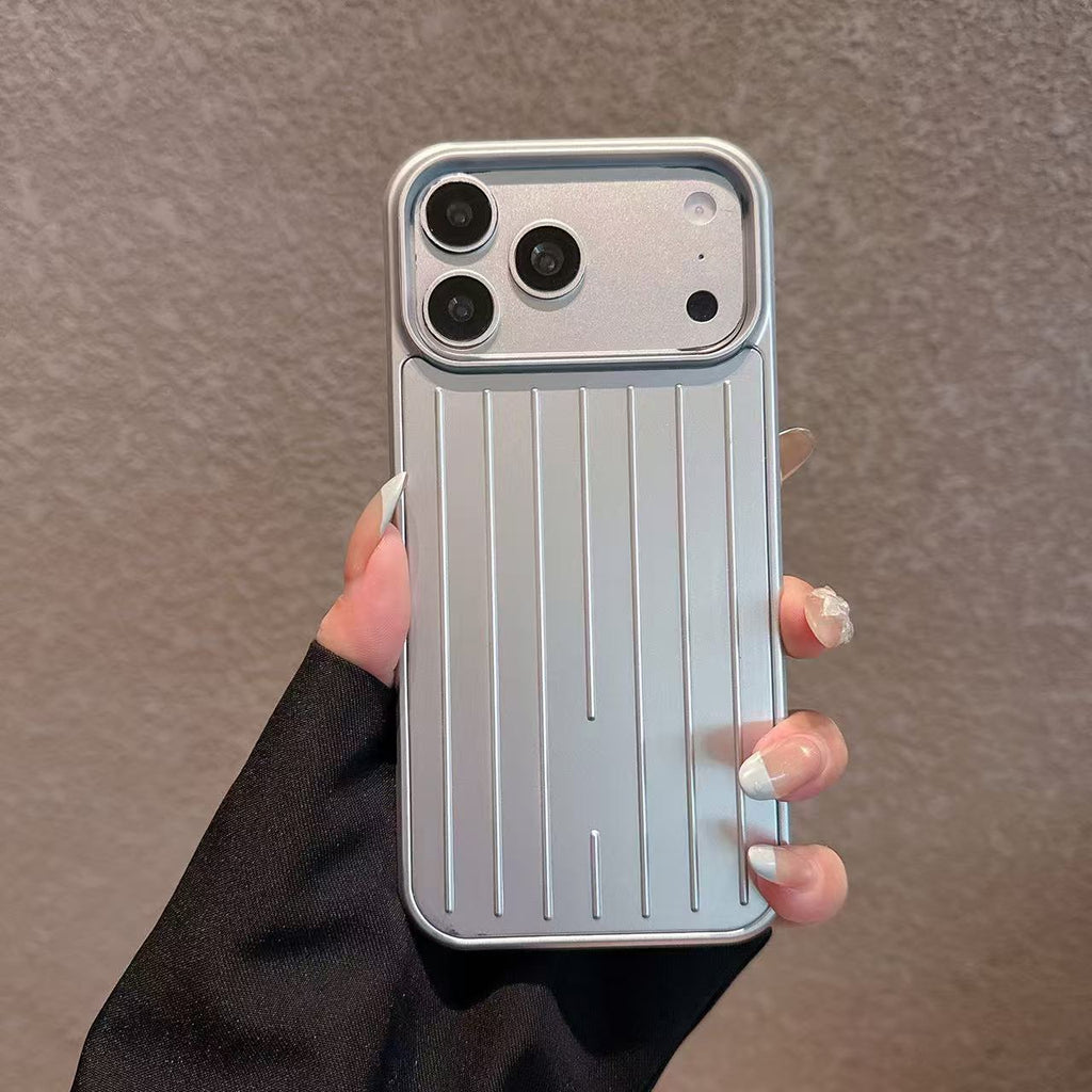 Metallic Stripe Suitcase Hard PC Case for iPhone 16 15 14 13 12 Pro Max Shockproof Anti-Drop Full Cover