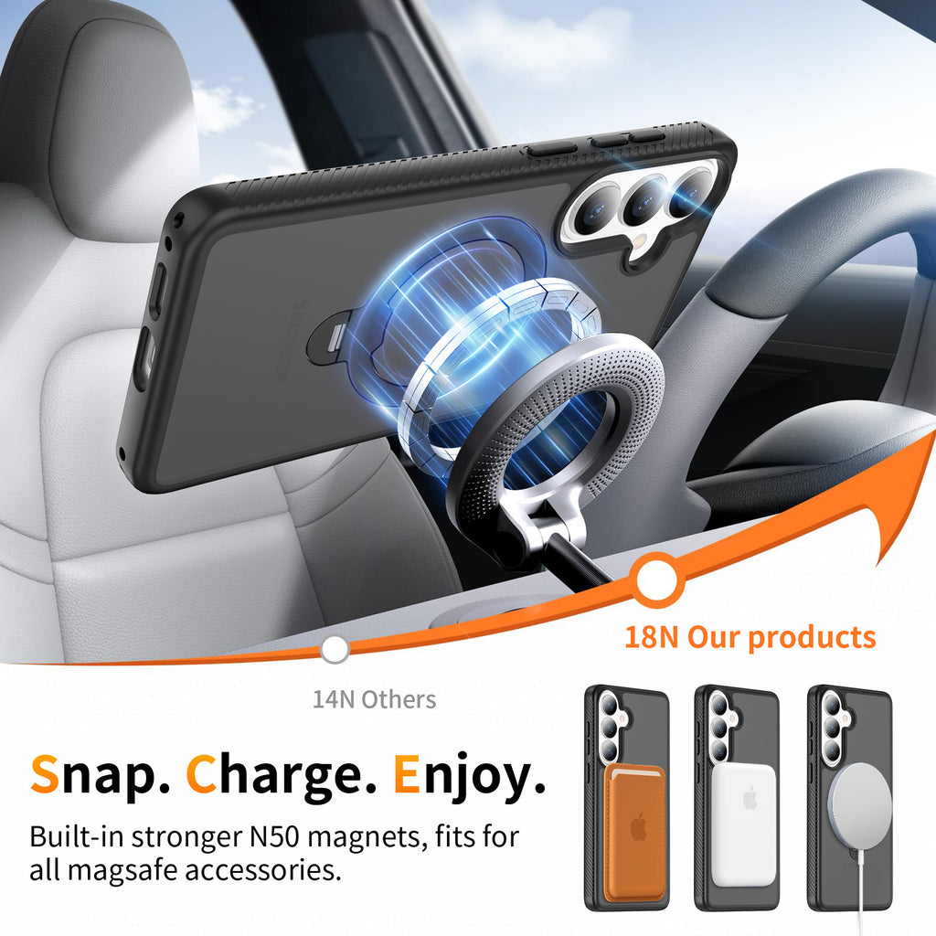 Magnetic Frosted Case with Rotating Ring Stand for Samsung Galaxy S25 S24 S23 Ultra Plus, Anti-Fingerprint Matte TPU Protective Cover