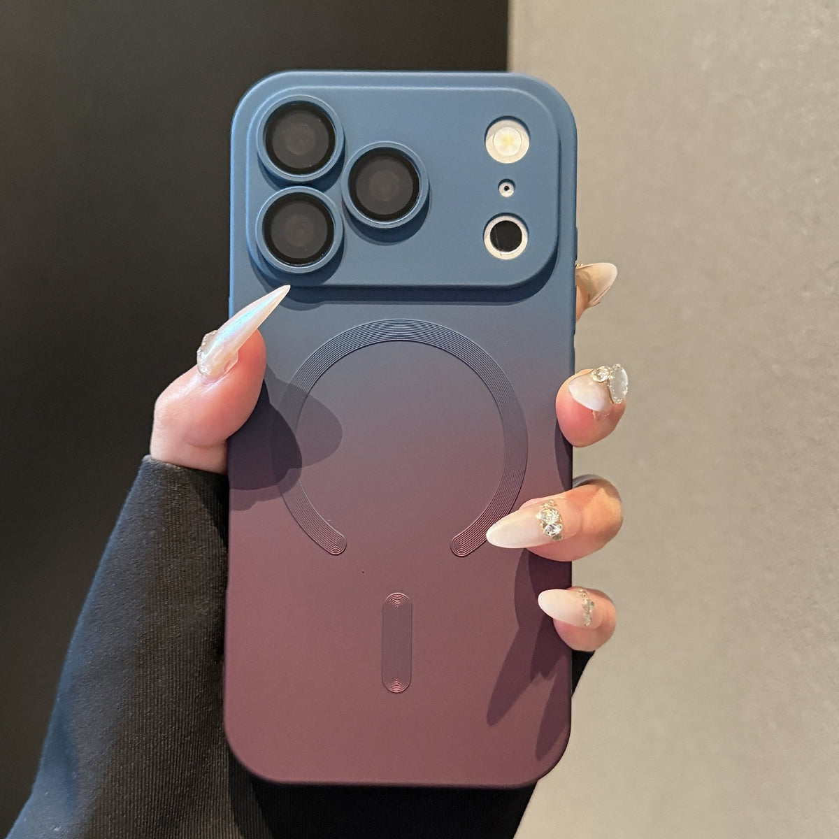 Luxury Gradient Magnetic Phone Case with Built-in Camera Lens Protector & Kickstand for iPhone 17 16 15 14 13 12 Pro Max, Soft Silicone Shockproof Cover