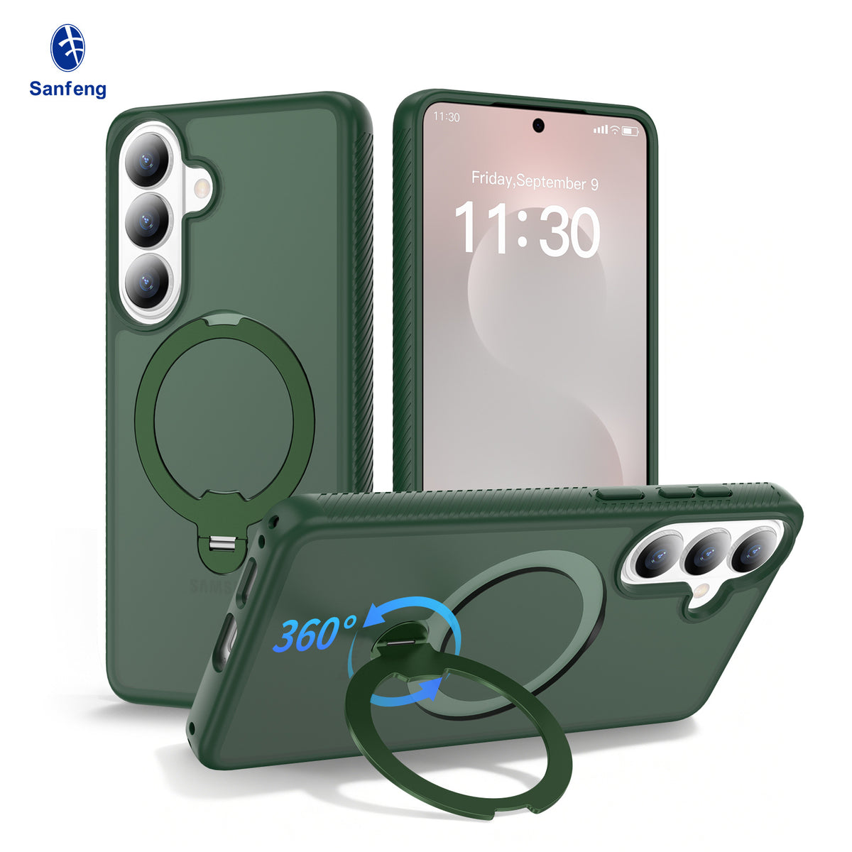 Magnetic Frosted Case with Rotating Ring Stand for Samsung Galaxy S25 S24 S23 Ultra Plus, Anti-Fingerprint Matte TPU Protective Cover