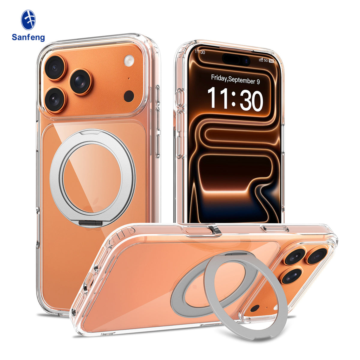 Sanfeng Magnetic Phone Case with 360-Degree Rotating Stand, Shockproof Anti-Fall Protective Cover for iPhone 16 Pro Max & iPhone 17 Series