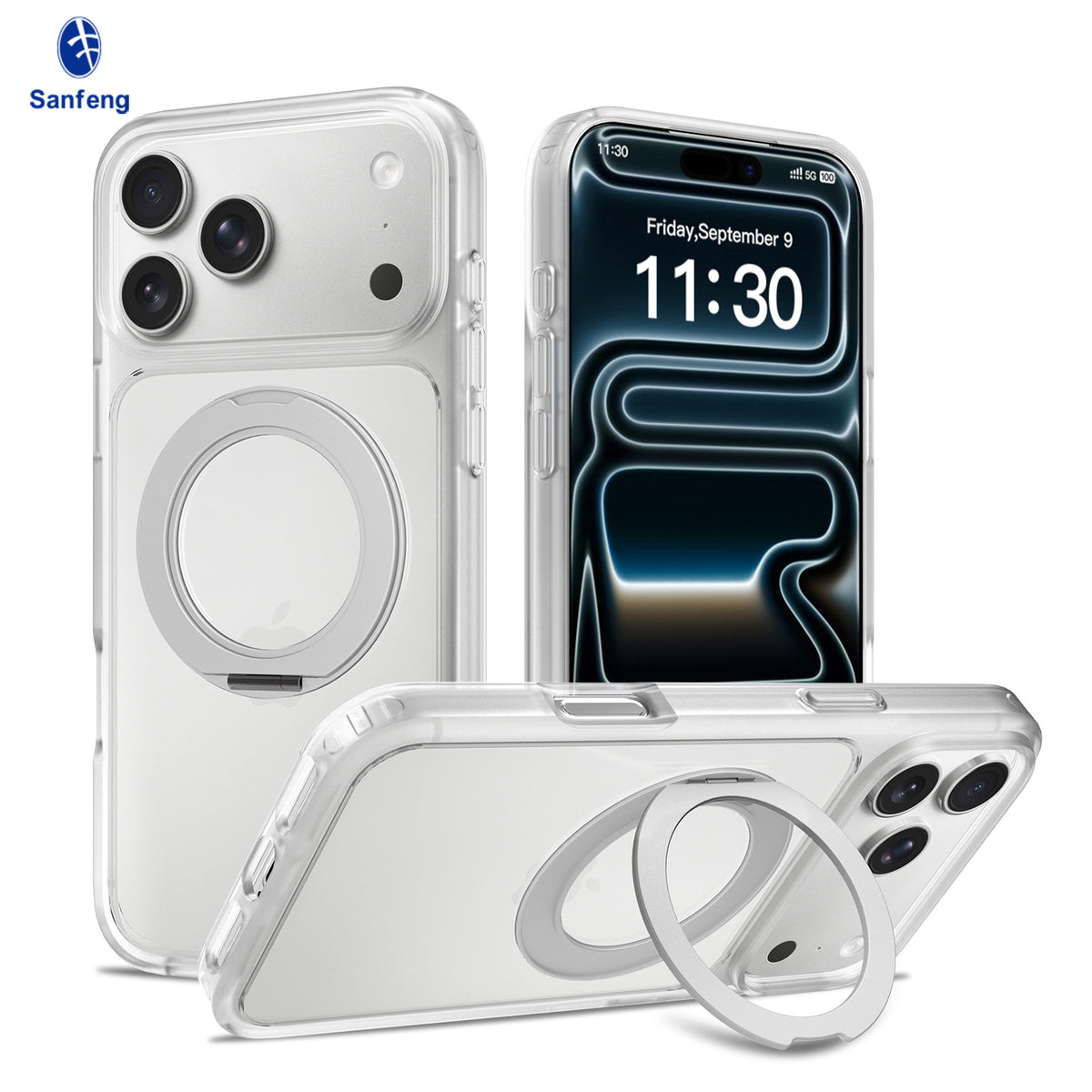Magnetic Silicone Phone Case with 360-Degree Rotating Stand for iPhone 16 15 17 Series, Skin-Feel Anti-Drop Protective Cover