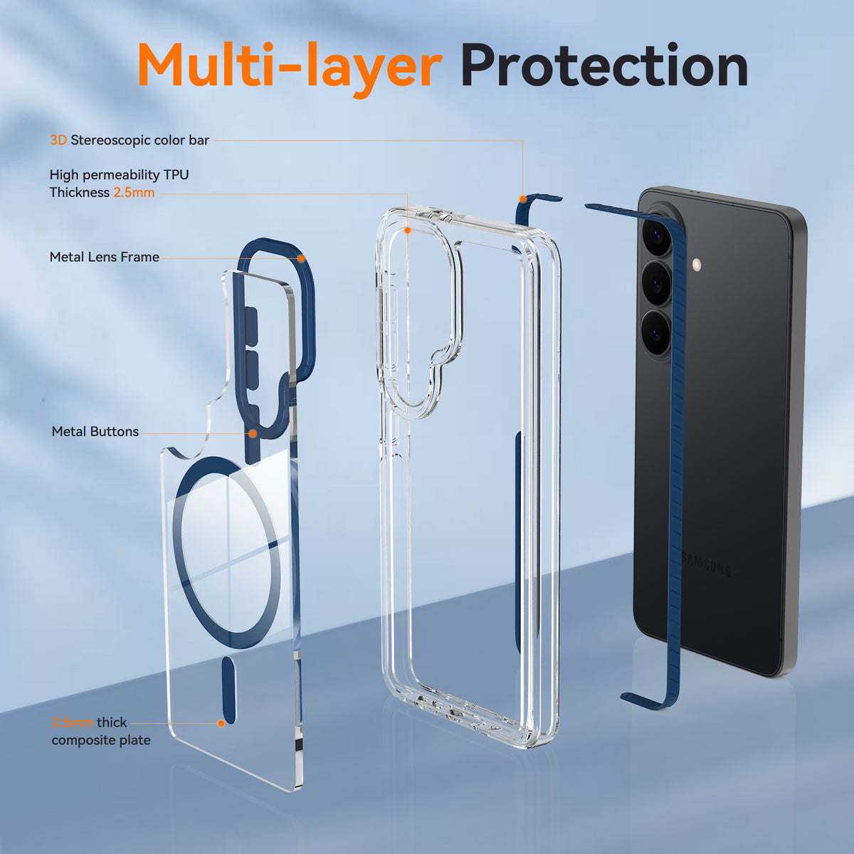 Magnetic Clear Phone Case for Samsung S26 FE / S25 Ultra, Dual Color Shockproof TPU Protective Back Cover