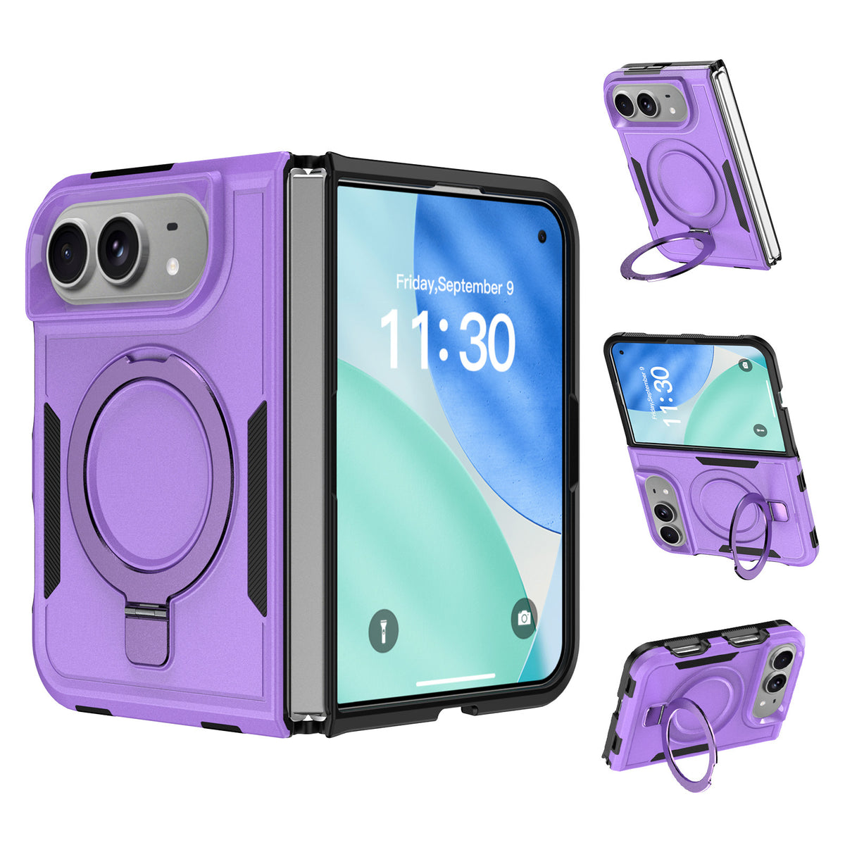 3-in-1 Magnetic Protective Case for iPhone 18 Duo with Built-in Invisible Kickstand, Shockproof Silicone Phone Cover
