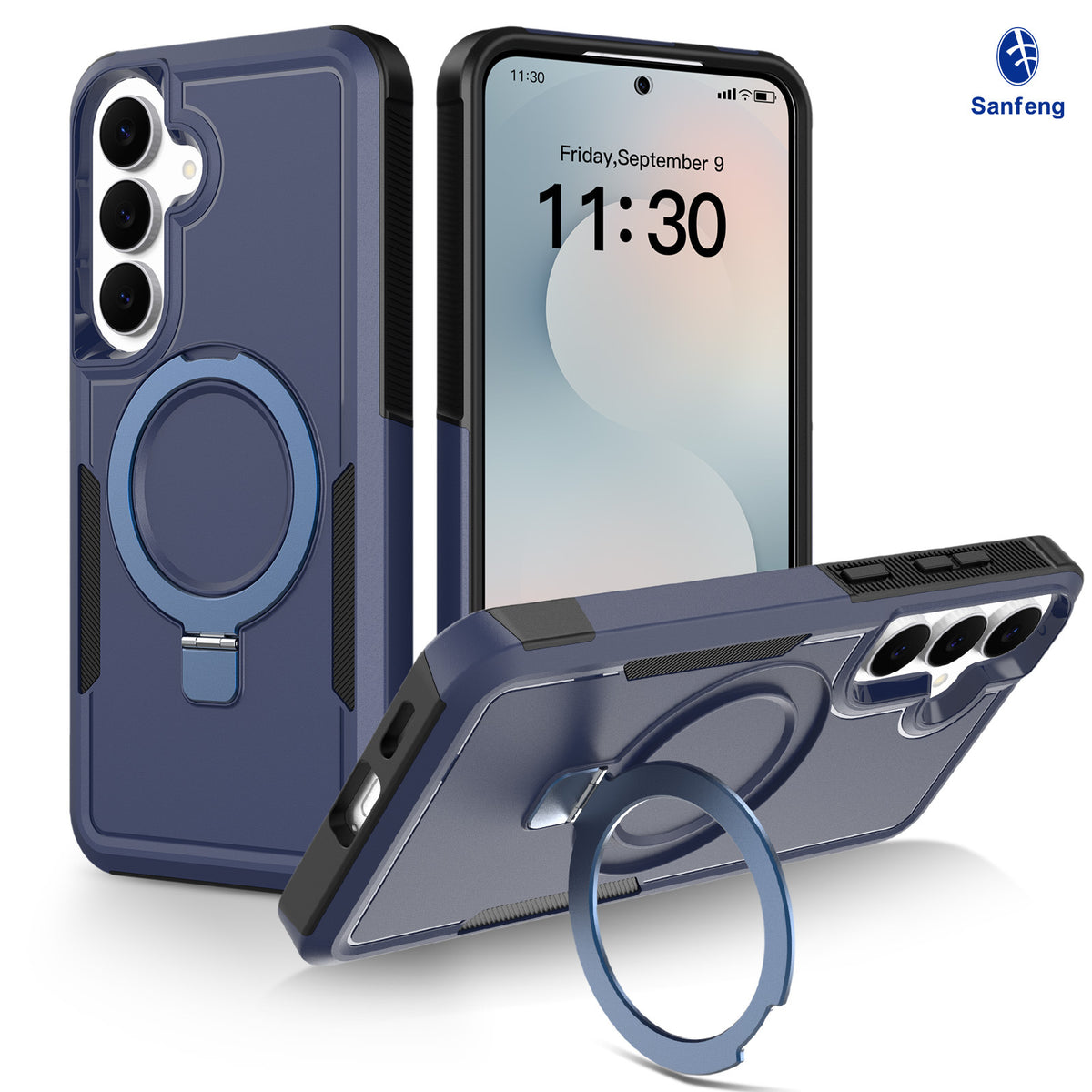 Sanfeng Magnetic Stand Phone Case for Samsung S25 S26FE, Two-in-One Shockproof Anti-Drop Solid Color Protective Cover