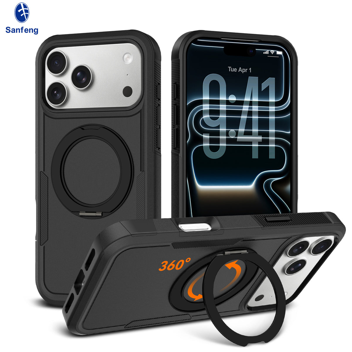 Sanfeng Magnetic Silicone Phone Case with Invisible Kickstand, Anti-Drop Protective Cover for iPhone
