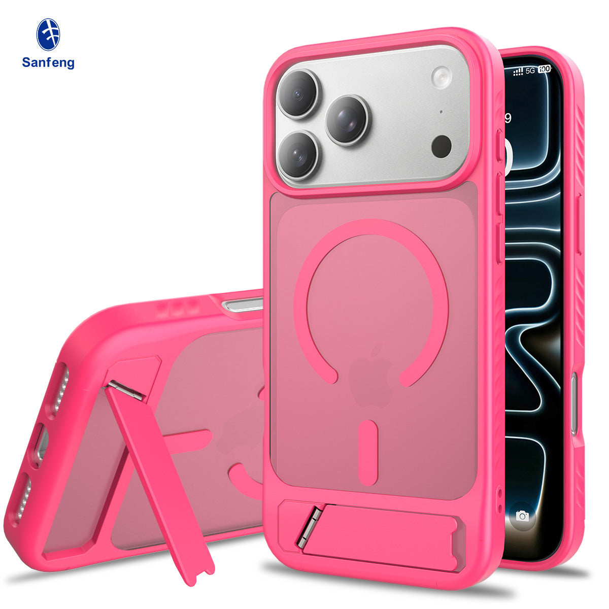 Sanfeng Magnetic Kickstand Phone Case for iPhone 17 Air, Frosted TPU Anti-Fingerprint Shockproof Airbag Cover with Invisible Bracket