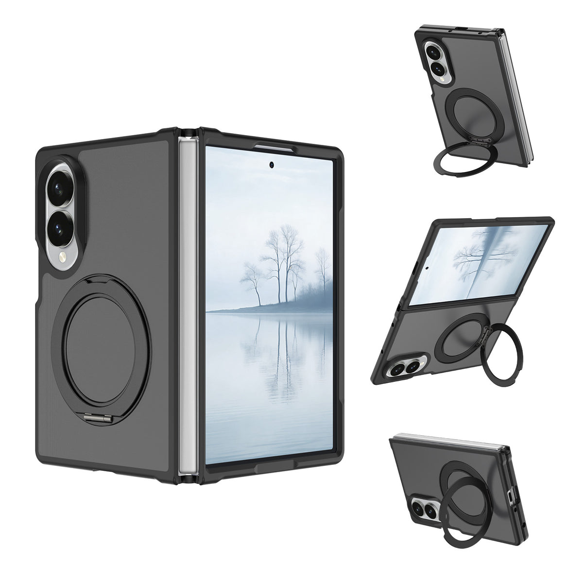 Magnetic Rotating Stand Case for Samsung Galaxy Z Fold, Anti-Fall Bayer TPU+PC Skin-Feel Matte Protective Cover