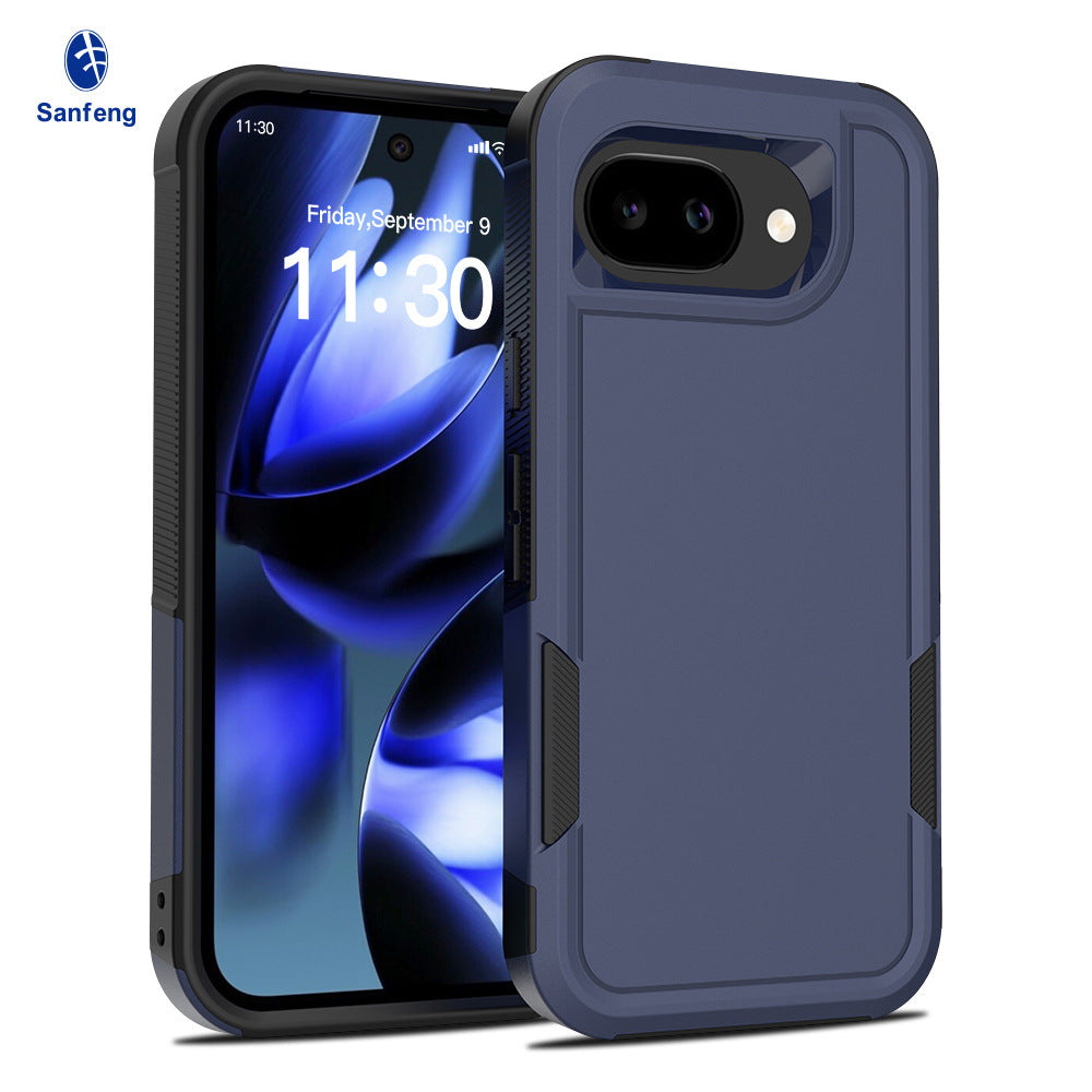 Heavy-Duty 2-in-1 Solid Color Protective Phone Case for Google Pixel 10A / Pixel 9 Pro XL, Anti-Fingerprint TPU Cover - Black